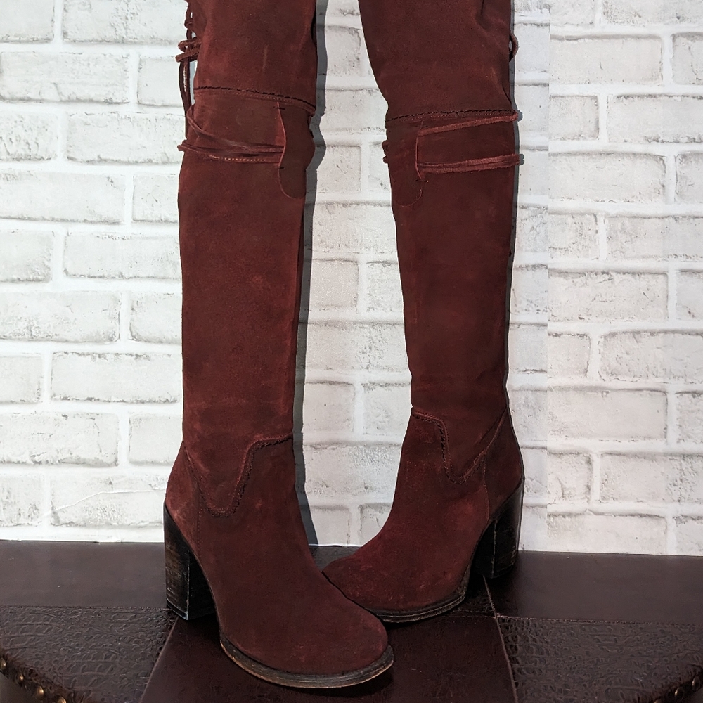 FreeBird Brock Over the Knee Red Vine Suede Boots size 8 - Picture 6 of 15
